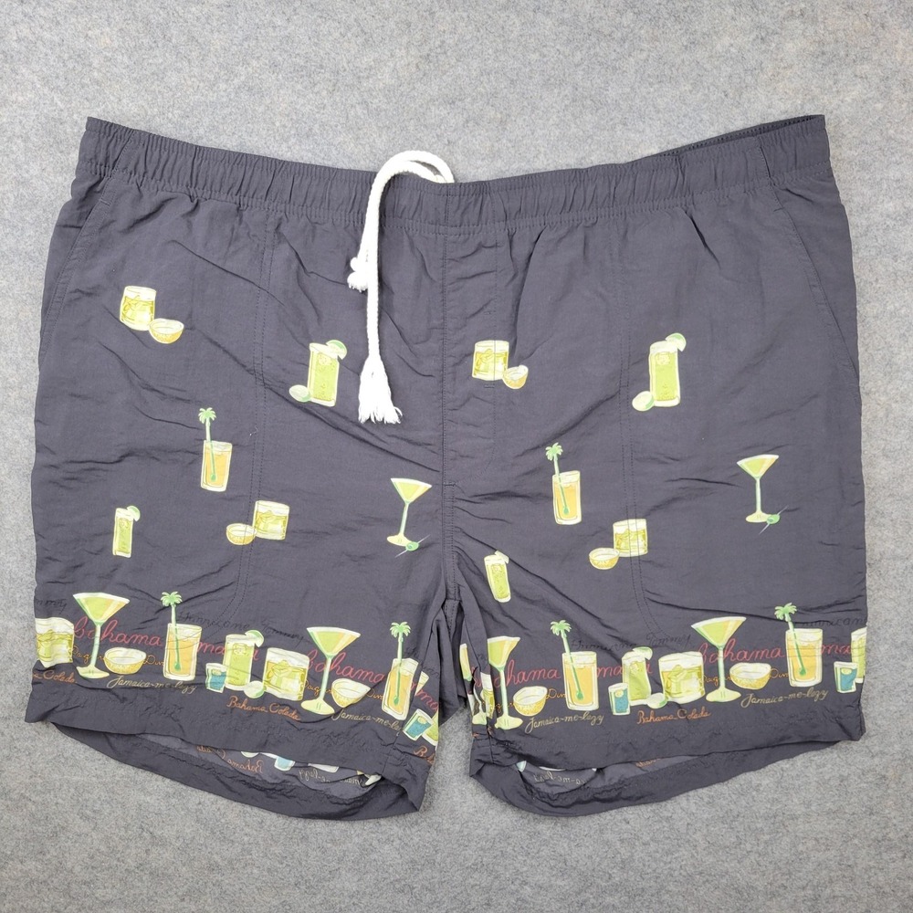 Tommy Bahama Swim Trunks Shorts Mens XL Gray Cocktail Print Mesh‎ Lined